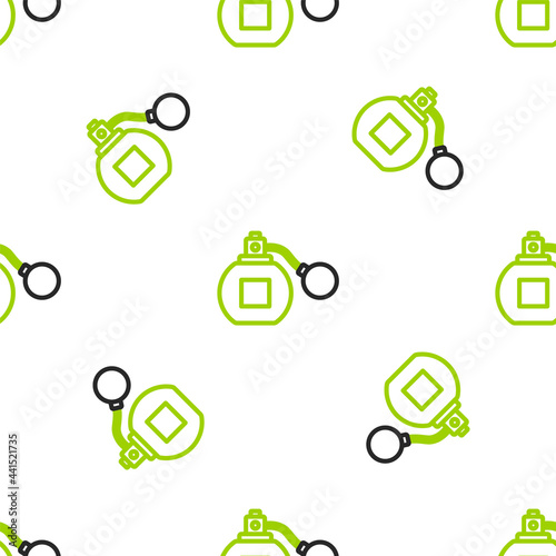 Line Perfume icon isolated seamless pattern on white background. Vector