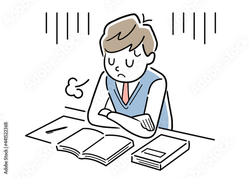 ベクターイラスト素材：勉強のやる気が出ない男子学生
