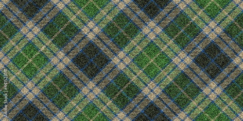 ragged grungy seamless diagonal checkered texture of classic coat green tweed fabric with blue, beige stripes for gingham, plaid, tablecloths, shirts, tartan, clothes, dresses, bedding, blanket