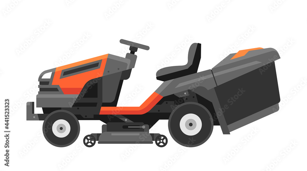 Naklejka premium Tractor lawn mower. flat style. isolated on white background