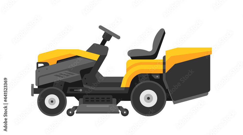 Tractor lawn mower. flat style. isolated on white background