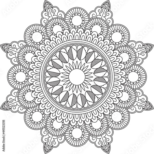 Circular Pattern Mandala Zentangle Henna Mehndi Tattoo, Decoration Circle Vector Clipart Floral Flower Decorative Ethnic Oriental Style Coloring Book Page Illustration Ornamental Ornament