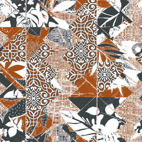 Collage contemporary floral and polka dot shapes seamless pattern set. Modern exotic design for paper, cover, fabric, interior decor and other users.