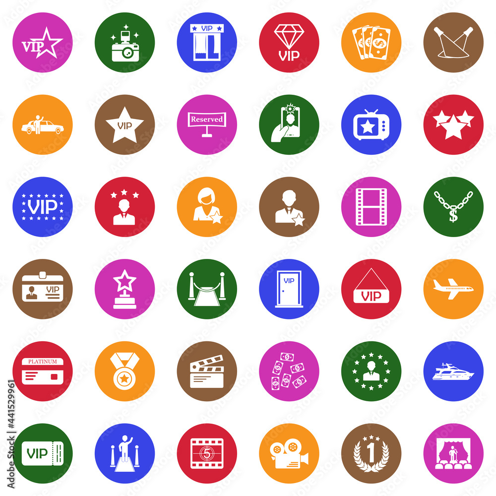 VIP Icons. White Flat Design In Circle. Vector Illustration.