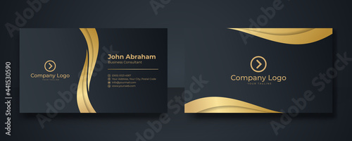 Set of black gold modern business card print templates. Personal visiting card with company logo. Vector illustration. Stationery design with simple modern luxury elegant abstract pattern background photo