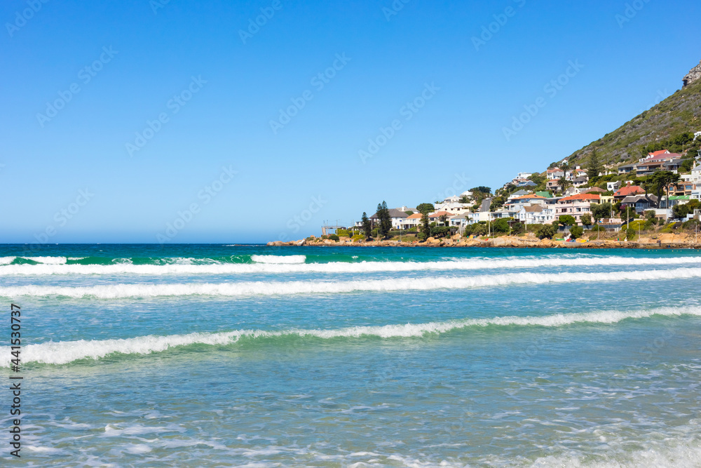 View of Fish Hoek Beach and mountainside holiday homes