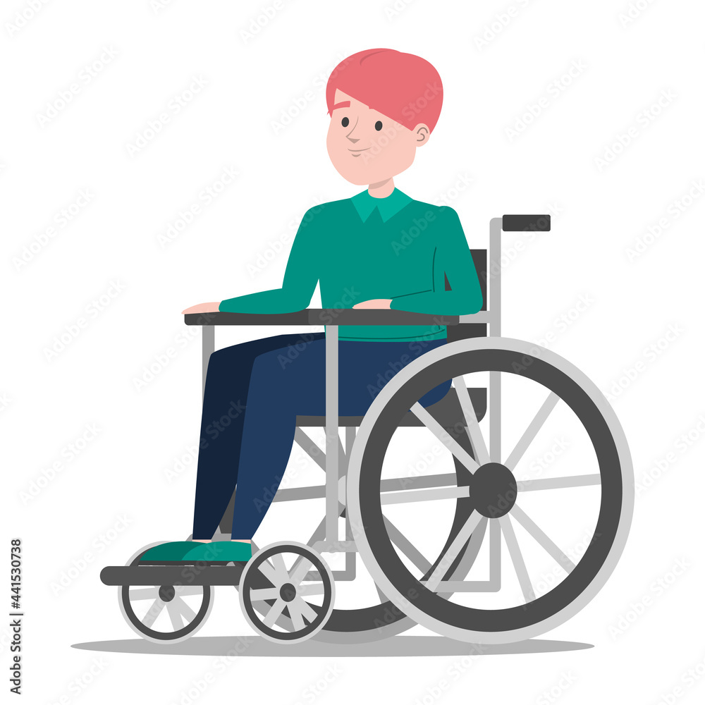 Disabled boy in the wheelchair vector isolated. Handicapped person, little child. Problem with health. Kid with disability.