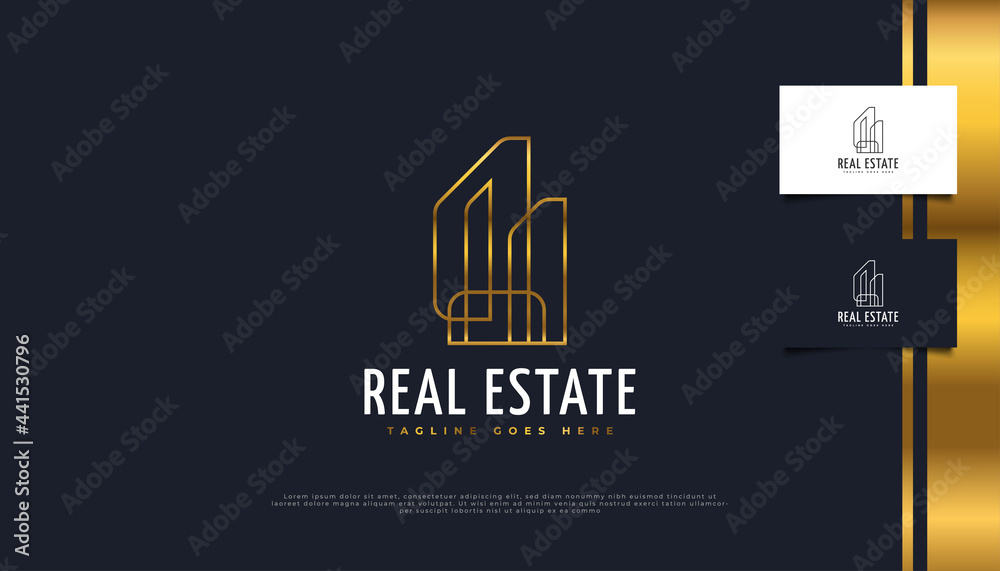 Minimalist Real Estate Logo Design in Gold with Linear Concept. Construction, Architecture or Building Logo Design Template Minimalist Real Estate Logo Design in Gold with Linear Concept. Construction, Architecture or Building Logo Design Template