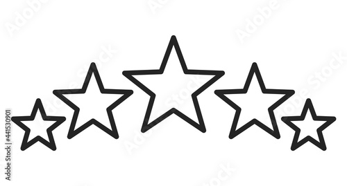Five stars icons vector isolated. Symbol of success. Line art style, rating and evaluation.