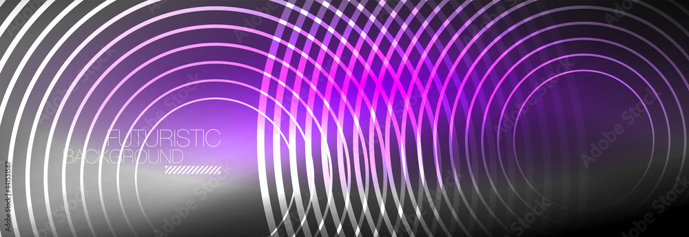 Dark abstract background with glowing neon circles. Trendy layout template for business or technology presentation, internet poster or web brochure cover, wallpaper Dark abstract background with glowing neon circles. Trendy layout template for business or technology presentation, internet poster or web brochure cover, wallpaper