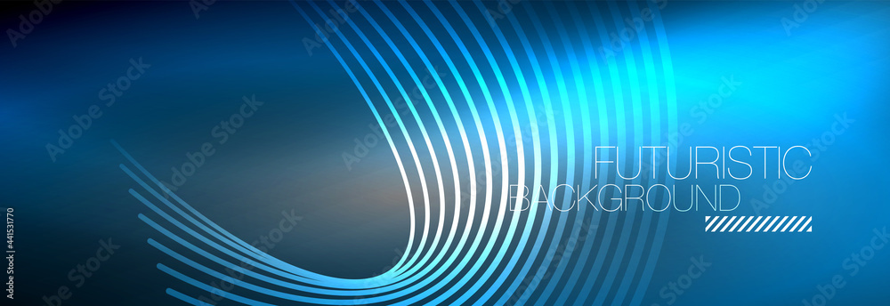 Dark abstract background with glowing neon circles. Trendy layout template for business or technology presentation, internet poster or web brochure cover, wallpaper