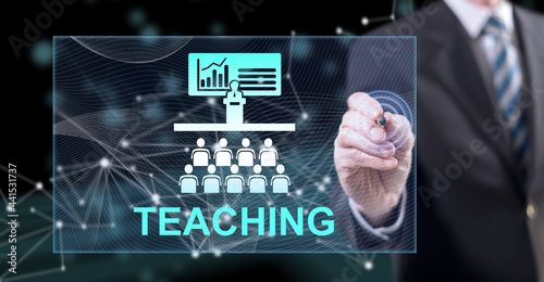 Man touching a teaching concept