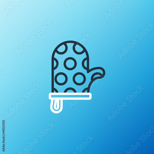 Line Oven glove icon isolated on blue background. Kitchen potholder sign. Cooking glove. Colorful outline concept. Vector