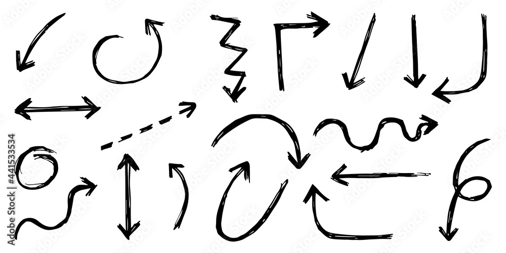 set of hand drawn arrows isolated on white background. for business infographic, banner, web and concept design.Vector doodle design elements. set of hand drawn arrows isolated on white background. for business infographic, banner, web and concept design.Vector doodle design elements.