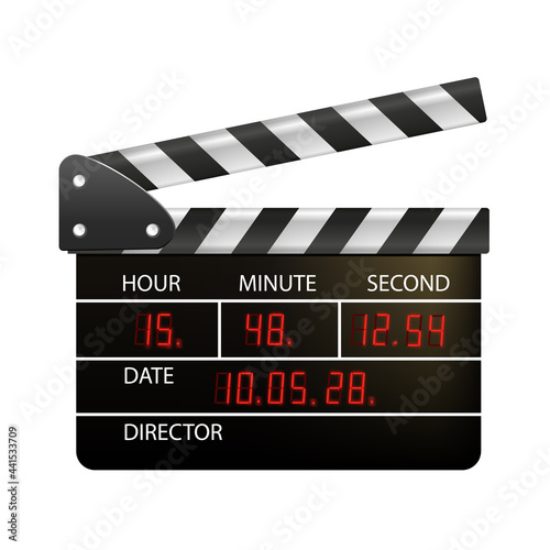 Film clappers boards isolated on white background. Blank movie clapper cinema. Vector movie clapper board EPS .