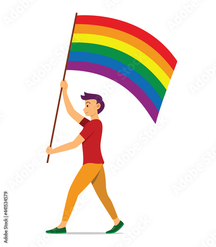 Man Hold a Rainbow Flag for the LGBT Movement.