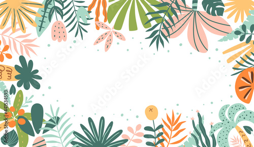 Tropical horizontal banner. Tropic leaf summer panorama. Exotic leaves banner Botanical spa design