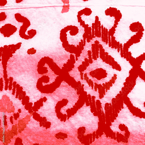 African Ikat. Pink Silk. Red Ikat Design. Aztec photo