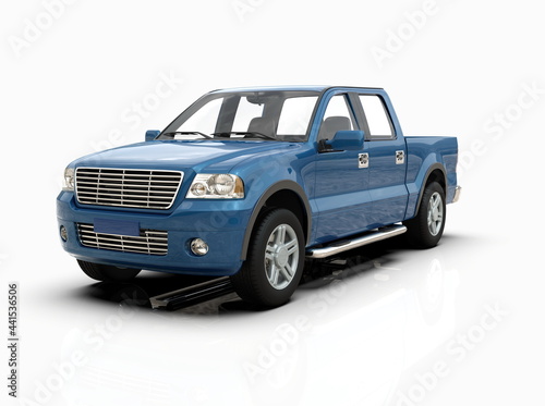 Generic and Brandless Pickup Truck with Enclosed Cabin Isolated on White 3d Illustration photo