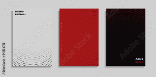 Set Of Red, White And Black Minimal Halftone Pattern Cover. Can Be Used For Banner, Presentation, Motion Or Poster Template.
