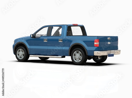 Generic and Brandless Pickup Truck with Enclosed Cabin Isolated on White 3d Illustration