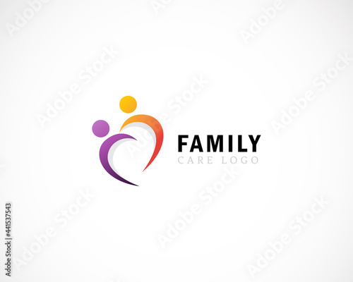 Family care logo creative concept people abstract heart family design modern