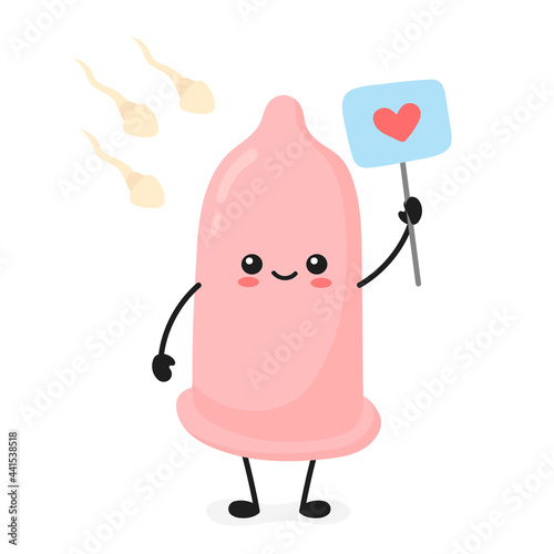 pink kawaii condom. protected sex. Cartoon style.