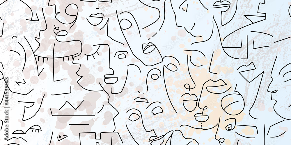 One line drawing. Abstract face seamless pattern. One line drawing. Abstract face seamless pattern.