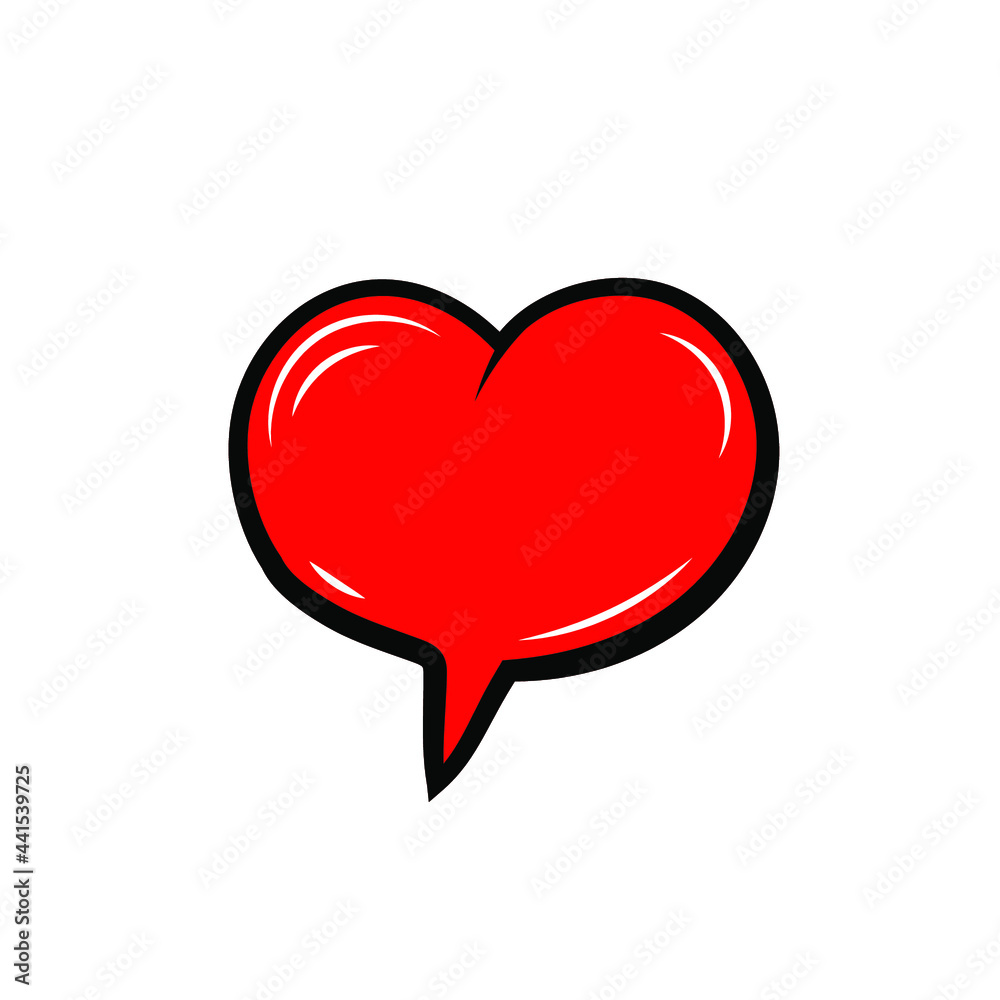 Vector heart shaped talk bubble isolated on white background, bright red color.
Vector heart shaped talk bubble isolated on white background, bright red color.