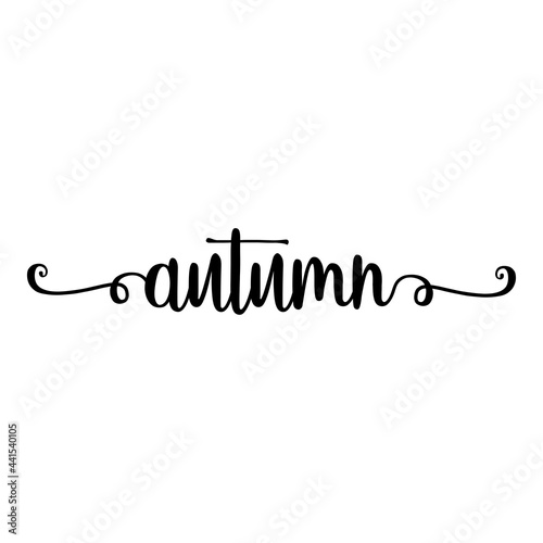 Banner con texto manuscrito autumn escrito a mano con florituras en color negro