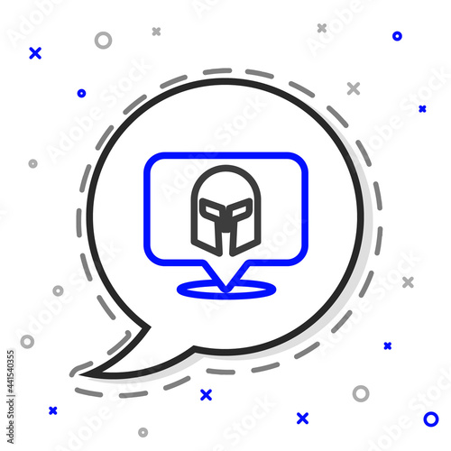 Line Greek helmet icon isolated on white background. Antiques helmet for head protection soldiers with a crest of feathers or horsehair. Colorful outline concept. Vector
