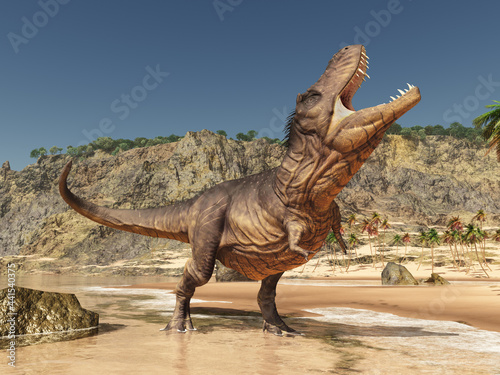 Tyrannosaurus Rex in einer Küstenlandschaft © Michael Rosskothen
