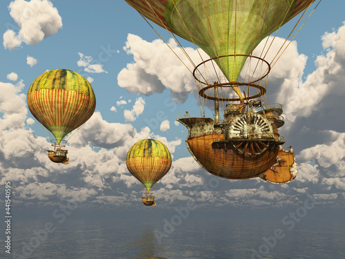 Fantasie Heißluftballone über dem Meer