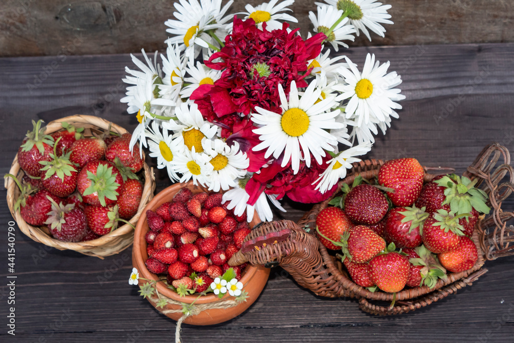 strawberries and flowers