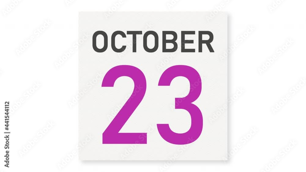 October 23 date behind crumpled paper page of a calendar, 3d animation October 23 date behind crumpled paper page of a calendar, 3d animation