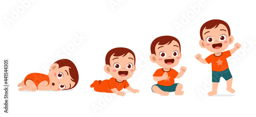 cute baby boy in growth cycle progress set