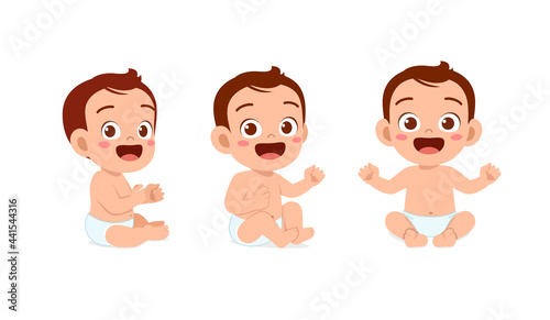 cute baby boy sit down and smile pose set