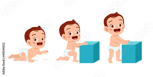 cute baby boy in growth cycle progress set
