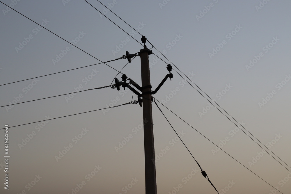 Power pole and wire and birds Power pole and wire and birds