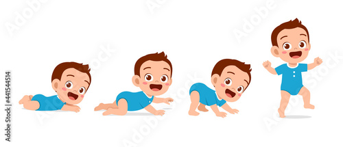 cute baby boy in growth cycle progress set
