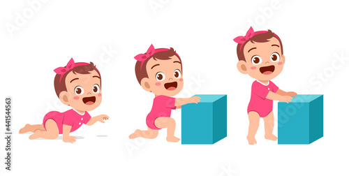 cute baby girl in growth cycle progress set