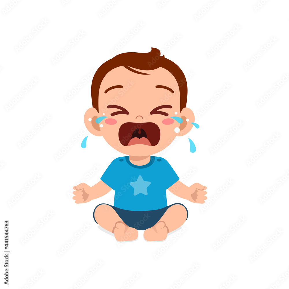 cute little baby boy show sad expression and cry