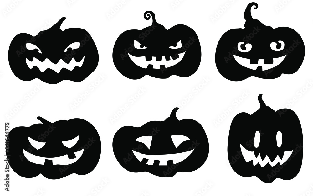 Doodles pumpkins black various expressions isolated set. Hand drawn vector illustrations. Silhouettes autumn decor sketch for a tattoo. Doodles pumpkins black various expressions isolated set. Hand drawn vector illustrations. Silhouettes autumn decor sketch for a tattoo.