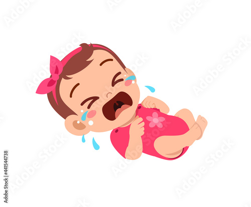 cute little baby girl show sad expression and cry