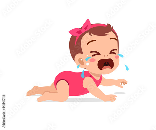 cute little baby girl show sad expression and cry