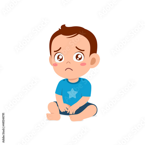 cute little baby boy show sad expression and cry