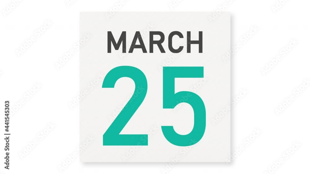 March 25 date behind torn page of a calendar, 3d animation March 25 date behind torn page of a calendar, 3d animation