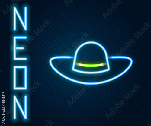 Glowing neon line Elegant women hat icon isolated on black background. Colorful outline concept. Vector