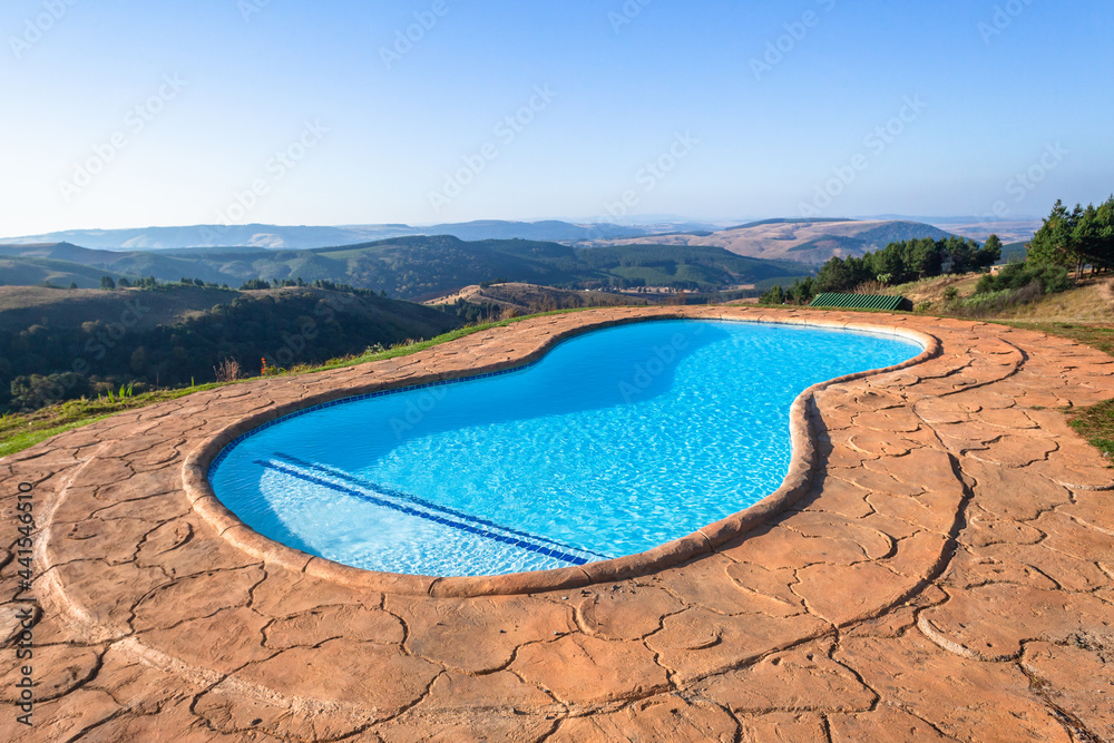 Swimming Pool Blue Water Overlooking Mountains Valleys Travel Holidays