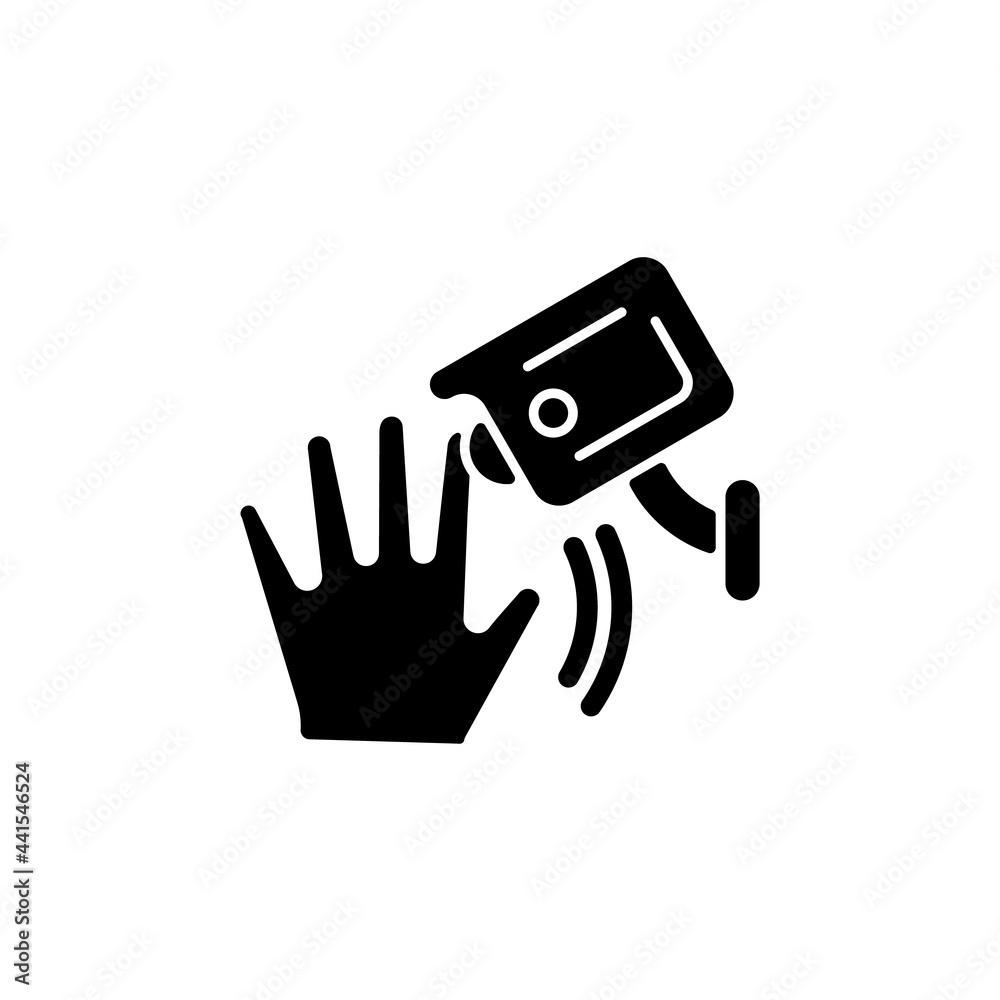 Motion detection camera black glyph icon. Security control. Detecting ...